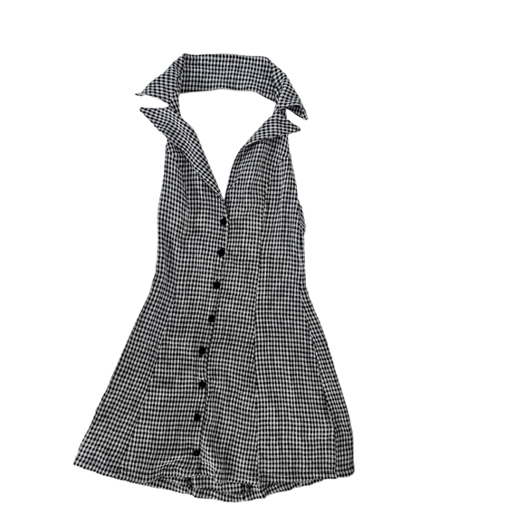 Vanessa Mooney Valentina Mini Dress Halter Black White Check Plaid Mini Dress XS - Picture 2 of 7